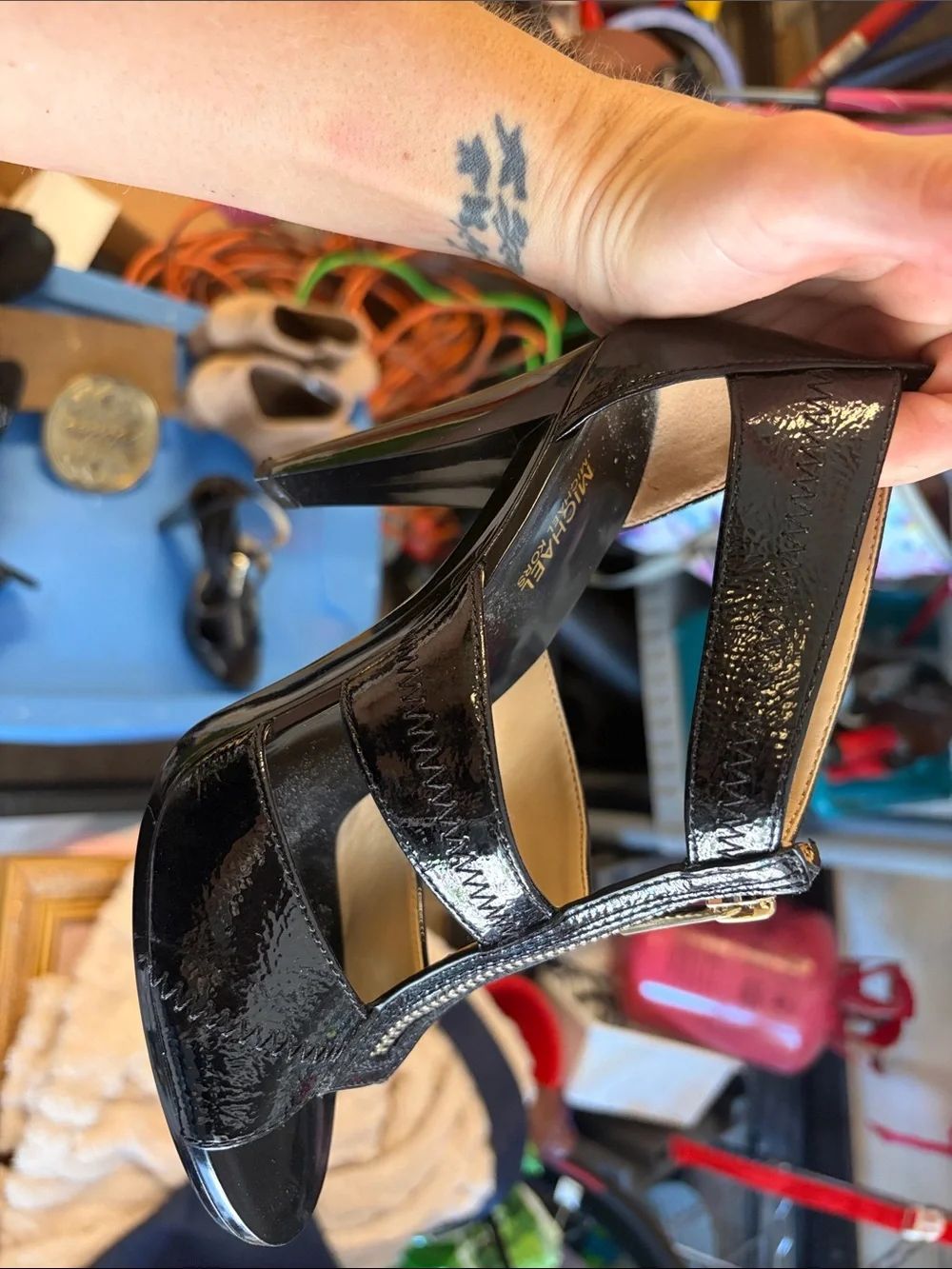 Michael Kors Black Patent Leather Zipper Strappy Heels